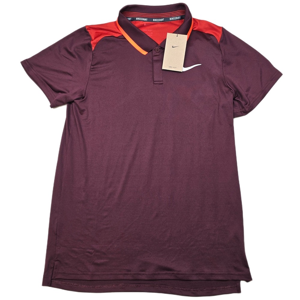 Nike Court Tennis Polo Shirt Dri-Fit  Mens Small Burgundy Red‎ Orange NEW